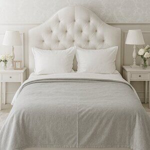 Serena & Lily King Duvet Cover Gray Cotton Knit White Crochet Trim